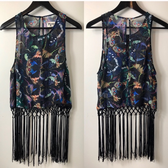 Show Me Your MuMu Tops - Show Me Your Mumu Sleeveless Butterfly Tassels Top